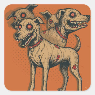 Zombie-Hund Hydra mehrköpfiger untoter Welpe Horro Quadratischer Aufkleber