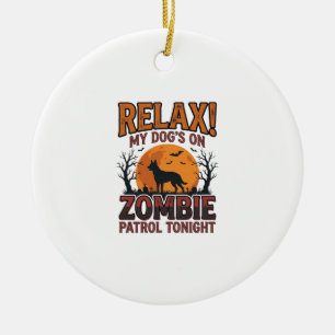 Zombie-Hunde-Patrouille Vintage-Halloween-Shirt-De Keramik Ornament