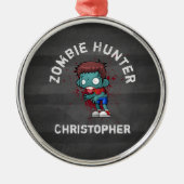 Zombie Hunter mit Spritzer Creepy Cool Silbernes Ornament (Vorne)