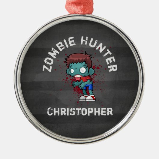 Zombie Hunter mit Spritzer Creepy Cool Silbernes Ornament (Vorne)