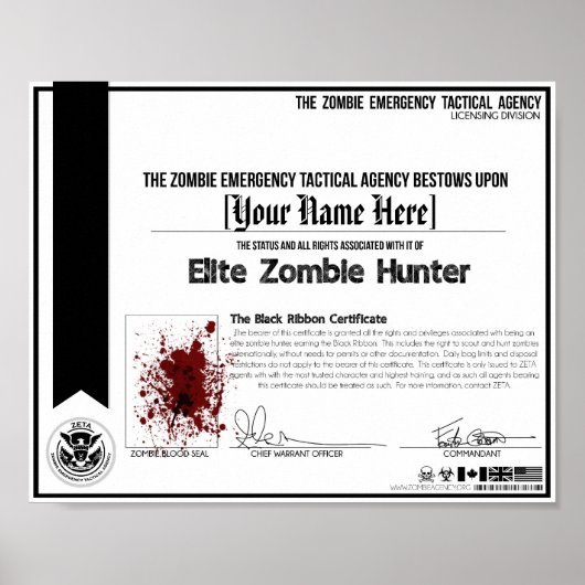 Zombie Hunter Zertifikat - ZETA! Poster (Vorne)