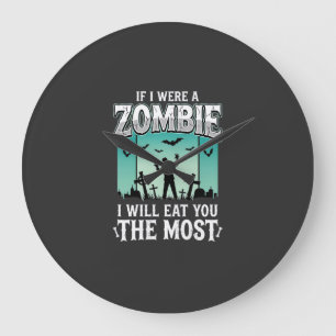 Zombie ich werde dich essen Halloween-Design_1 Große Wanduhr