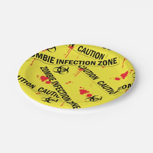 Zombie-Infektionszone Vorsicht Tape Blood erhalten Pappteller (Schrägansicht)
