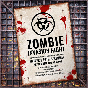Zombie-Invasion mit Blutflecken und rostigem Schil Einladung