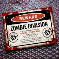 Zombie Invasion Party mit rostigem Gefahrenzeichen
