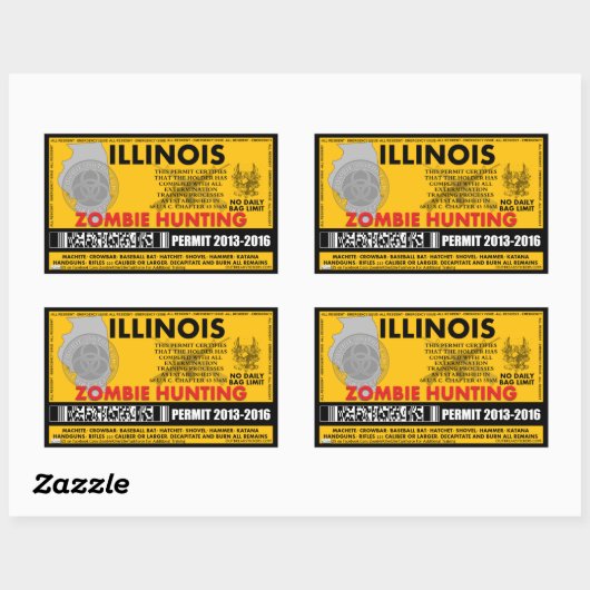 Zombie Jagderlaubnis Illinois Rechteckiger Aufkleber (Blatt)