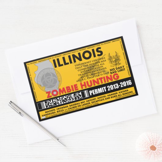 Zombie Jagderlaubnis Illinois Rechteckiger Aufkleber (Umschlag)