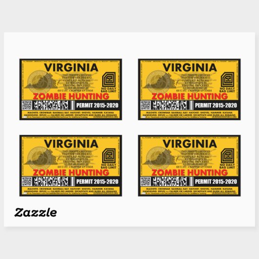 Zombie Jagderlaubnis Virginia Rechteckiger Aufkleber (Blatt)