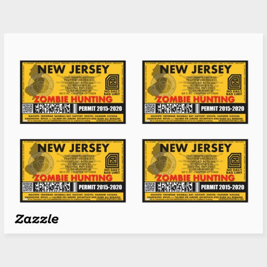 Zombie Jagdgenehmigung New Jersey Rechteckiger Aufkleber (Blatt)