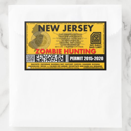 Zombie Jagdgenehmigung New Jersey Rechteckiger Aufkleber (Tasche)