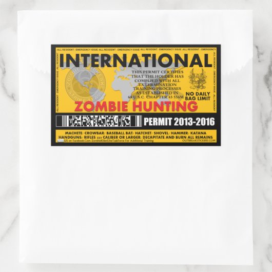 Zombie Jagdschein International Rechteckiger Aufkleber (Tasche)