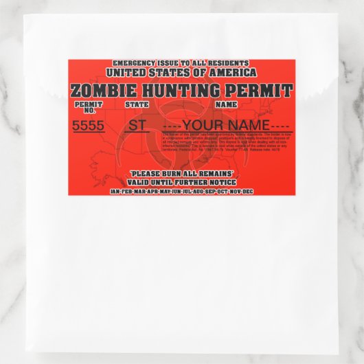 Zombie-Jagdschein Rechteckiger Aufkleber (Tasche)