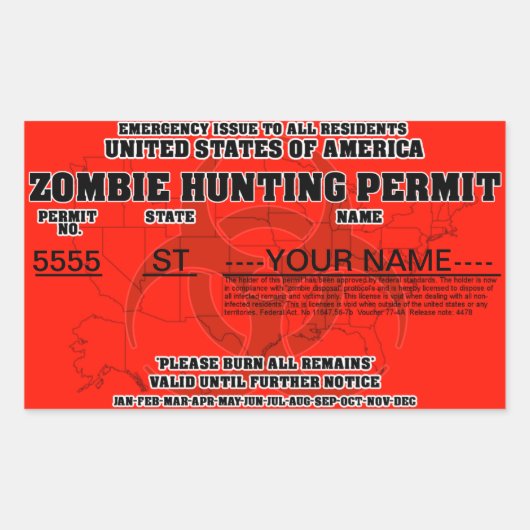 Zombie-Jagdschein Rechteckiger Aufkleber (Vorderseite)
