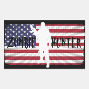 ZOMBIE JÄGER AMERIKANISCHE FLAGGE RECHTECKIGER AUFKLEBER
