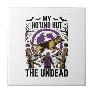 Zombie-Jäger-Hund Halloween Vintage-Stich-Shirt Fliese