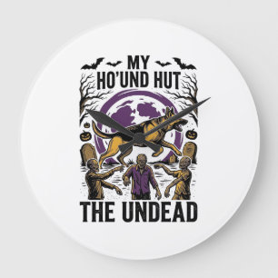 Zombie-Jäger-Hund Halloween Vintage-Stich-Shirt Große Wanduhr