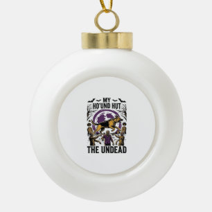 Zombie-Jäger-Hund Halloween Vintage-Stich-Shirt Keramik Kugel-Ornament