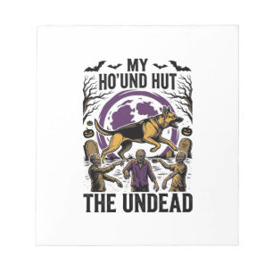Zombie-Jäger-Hund Halloween Vintage-Stich-Shirt Notizblock