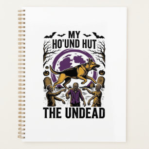 Zombie-Jäger-Hund Halloween Vintage-Stich-Shirt Planer