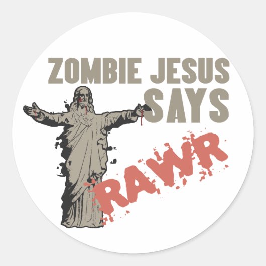 Zombie Jesus sagt RAWR Runder Aufkleber (Vorderseite)