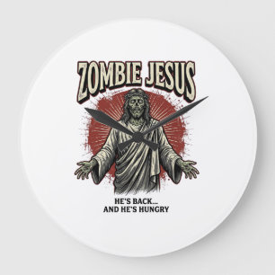 Zombie Jesus Vintage-Gravur Lustiges Shirt-Design_ Große Wanduhr