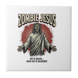 Zombie Jesus Vintage-Stichzeichnung Lustiges T-Shi Fliese