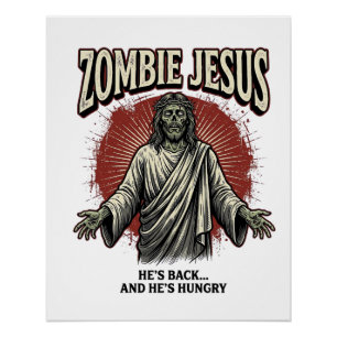 Zombie Jesus Vintage-Stichzeichnung Lustiges T-Shi Poster