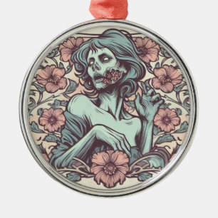 Zombie Jugendstil-Frau mit Blume Hübsch Ornament Aus Metall