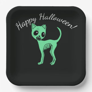 Zombie-Katze Halloween Frohes Halloween Pappteller