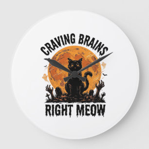 Zombie-Katze Halloween Vintage Gravur Shirt Kunst_ Große Wanduhr