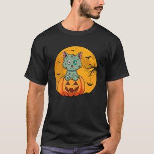 Zombie-Katze Halloween Vintage Gruselige Spuk-Kürb T-Shirt