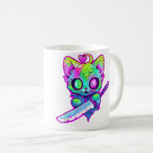 Zombie-Katze-Samurai-Edm-Festival-Rave Kaffeetasse (VorderseiteRechts)