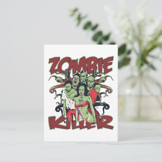 Zombie Killer Postkarte (Stehend Vorderseite)