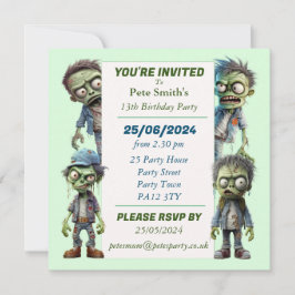 Zombie Kindergeburtstag Party Einladung