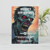 Zombie konfrontiert Comic Art Monster spookoerwach Einladung (Stehend Vorderseite)