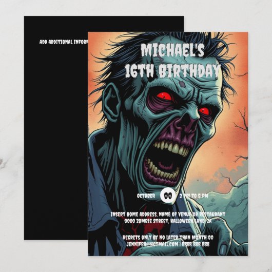 Zombie konfrontiert Comic Art Monster spookoerwach Einladung (Vorne/Hinten)