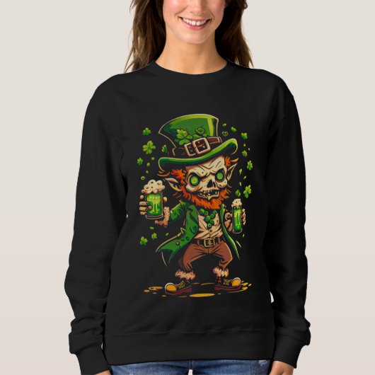 Zombie Leprechaun Irish St Paddy's Beer Sweatshirt (Vorderseite)