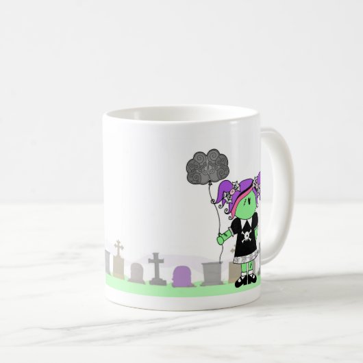 Zombie-Mädchen mit Gehirn-Ballon in der Kaffeetasse (VorderseiteRechts)