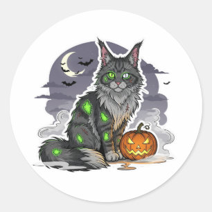 Zombie Maine Coon - Spooky Halloween Cat Runder Aufkleber
