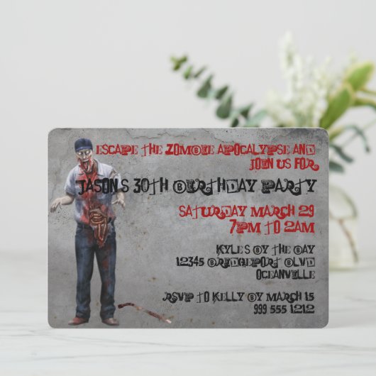 Zombie Mechanical Custom Birthday Invites Einladung (Stehend Vorderseite)