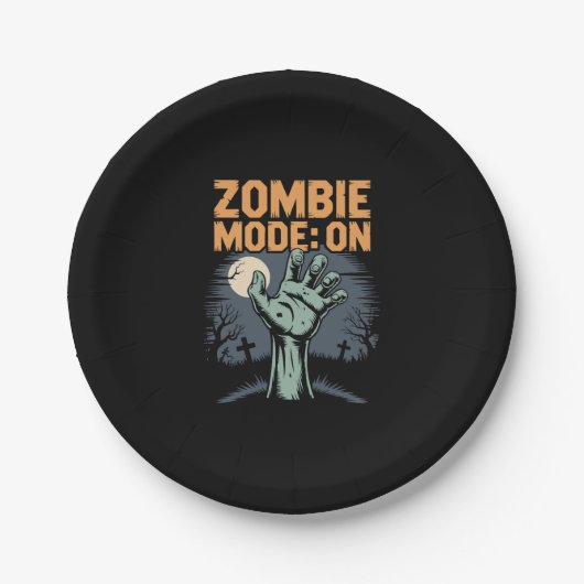 Zombie-Modus auf Beängstigendem Halloween-T-Shirt Pappteller (Vorderseite)