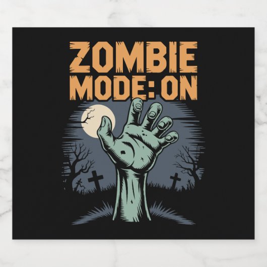 Zombie-Modus auf Beängstigendem Halloween-T-Shirt Schaumweinetikett (Einzelnes Label)