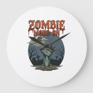 Zombie-Modus Halloween-Hand-Mond-Friedhof_1 Große Wanduhr