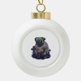 Zombie-Mops � Untoter lustiger Halloween-Hund Keramik Kugel-Ornament