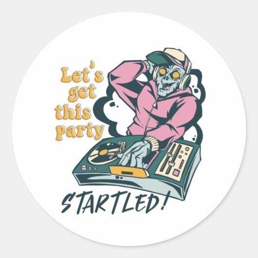 Zombie Music DJ Retro Halloween-Party Runder Aufkleber (Vorderseite)