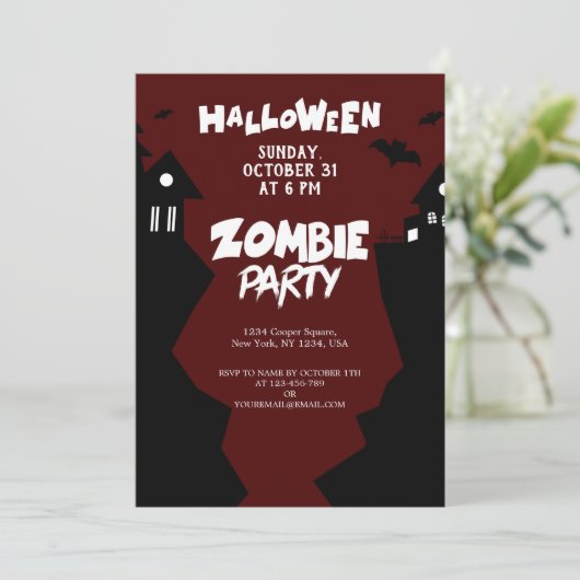 Zombie Night Party, Halloween Celebration Oktober Einladung (Stehend Vorderseite)