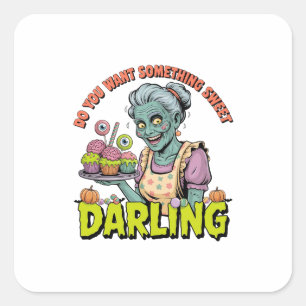 Zombie Oma - Sweet Halloween Darling Quadratischer Aufkleber