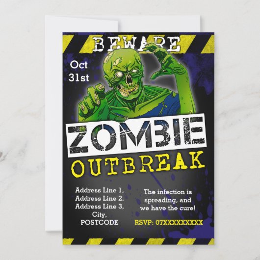 Zombie Outbreak Halloween-Party Einladung Custom (Vorderseite)