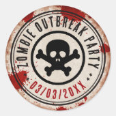 Zombie outbreak party with skull runder aufkleber (Vorderseite)