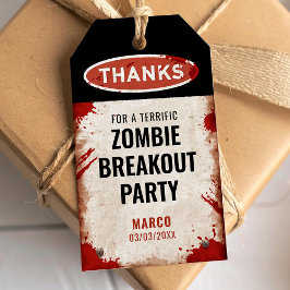 Zombie-Party Danke mit einem rostigen Schild und B Geschenkanhänger